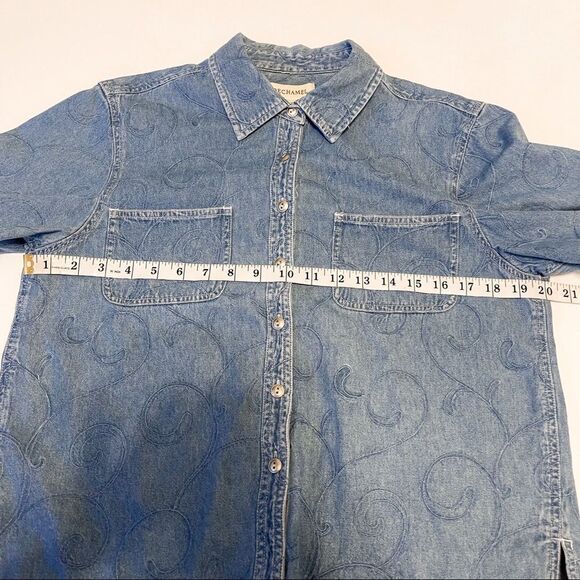 Vintage Denim Cropped Embroidered Filigree Button Down Top Size Large - Picture 5 of 6